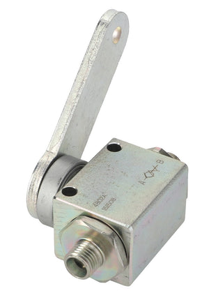 The AGCO | Cock - Fel151508, a metal industrial component from AGCO featuring a rectangular body and a protruding arm with a threaded connector and engraved symbols, is currently listed with No Current Product Description Available.