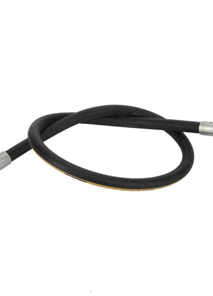 The AGCO HYDR. HOSE - D45130017, a coiled black rubber hose with metal connectors on both ends, currently has no product description information available.