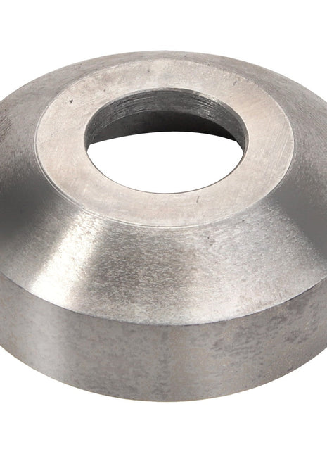 The AGCO | Pin - Acw2171440, a metallic, circular washer with a beveled outer edge and a central hole, ensures sturdy fastening.