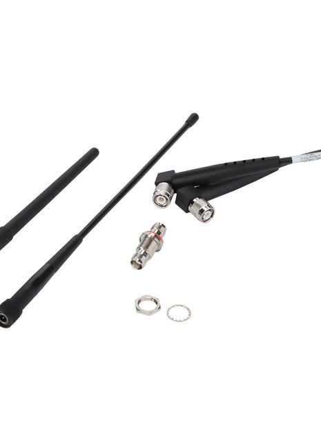 Three AGCO RTK Antenna Kits (model ACZ000174A) in black, along with various connectors including nuts, washers, and a cable adapter, displayed on a white background.