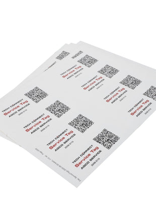 Four sheets of AGCO | Service Label Set - Acp0508770 asset tags with QR codes are arranged on a white background. No current product description available.