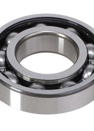 No current product description is available for the AGCO Cylindrical Round Bore Ball Bearing - 1109058. This metal ball bearing, manufactured by AGCO, features an inner and outer ring. The outer ring houses several metal balls to ensure smooth rotation.