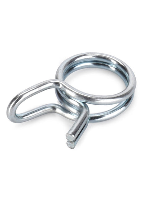 The AGCO HOSE CLIP - V30622000 by AGCO is a metal spring hose clamp designed to tighten and secure hoses, featuring a circular shape with an attached protruding handle for easy adjustment.