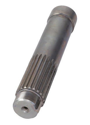 The AGCO Shaft - Acx2864960 is a cylindrical metal gear shaft, incorporating splines and threading on one end, and boasting a smooth finish. Currently, no additional product description information is available.