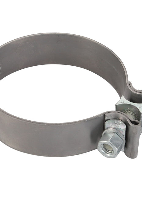 A silver metal hose clamp with a screw and bolt mechanism; product name: AGCO | CLIP - ACP0533830, brand name: AGCO. No current product description information is available.