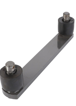 Image of the AGCO Rocker Arm - Acw0799960, featuring a metal component with two cylindrical rubber mounts attached at each end. The device includes a flat, rectangular metal bar connecting the mounts. No current product description information is available.