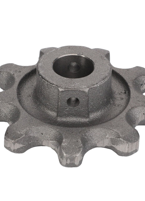 An AGCO Return Elevator Auger Sprocket (D28560008), crafted from metal and featuring eight equally spaced teeth with a central hole, designed to ensure optimal torque transmission and chain movement in mechanical systems.