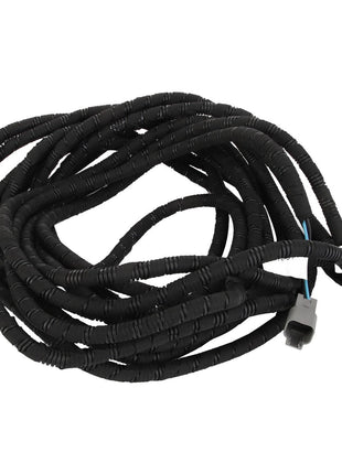 Introducing the AGCO | Cable Harness - Acw2947370: a coiled black wiring harness featuring two connectors on one end, expertly designed for automotive or electronic applications. Brought to you by AGCO.