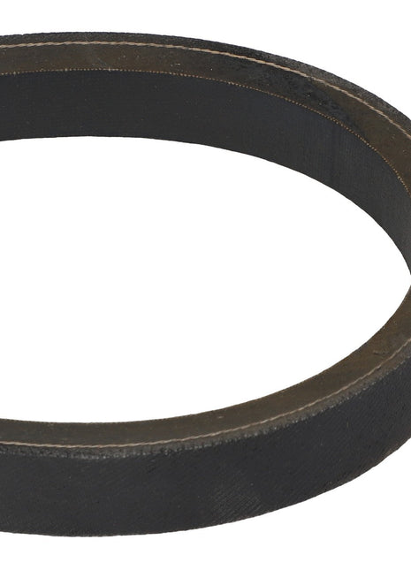 A close-up view of the sleek, black AGCO | BELT - KE964E, a circular rubber belt used in machinery.