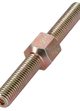 A metal threaded rod with a hexagonal nut in the center, featuring threads on both ends, is sold under the product name "AGCO | BOLT - D28885568" by the brand AGCO.