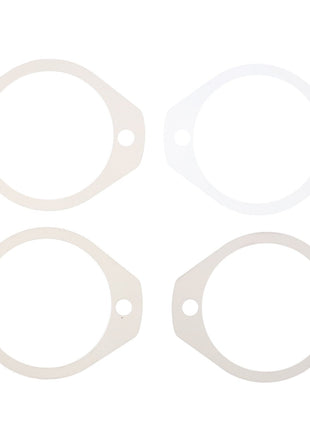 AGCO's Gasket - Acp0360620, from the renowned AGCO brand, is a set featuring four flat, white gaskets with two holes each, arranged in a grid pattern against a clean white background.