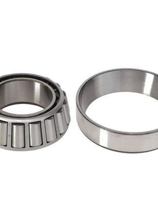 The AGCO | BEARING SET - ACP0142910, featuring the roller assembly (left) and the outer ring (right) placed side by side, ensures optimal contact for reliable performance. For further assistance, our support team is always ready to help with any product inquiries.