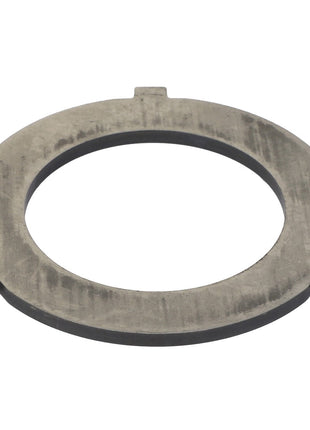 The AGCO DISC - 0.008.0324.0 is a metallic circular ring featuring three small rectangular tabs along its outer edge, likely designed as a component for machinery or mechanical assembly. No current product description available from AGCO.