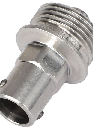 Close-up of the AGCO VALVE - AL10570188, a cylindrical metal threaded connector with a hexagonal base and external threading at the wider end.