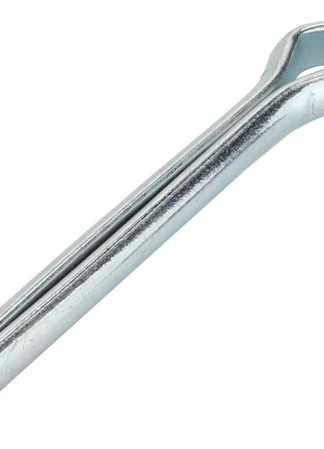 A close-up of the AGCO SPLIT PIN - LA10797801, featuring a silver metallic finish with a looped head and two prongs. No current product description available.