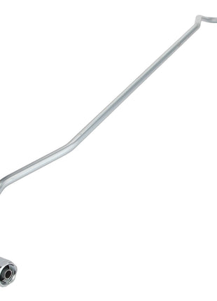 The AGCO | Tube - Acw050649A is a metallic fuel or hydraulic line featuring a bent design and threaded connectors at each end; no current product description information is available.