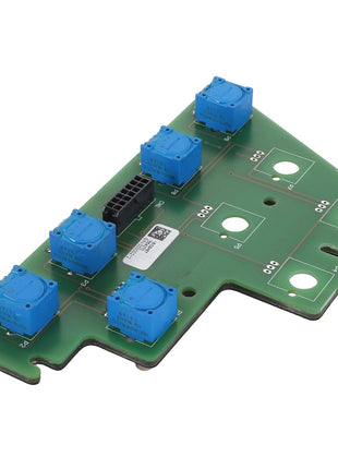 The AGCO Control Unit - Acp0422660 features a green circuit board with six blue square components and a black connector mounted on it.