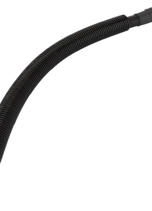 The AGCO | BATTERY CABLE - ACP0533180 is a curved black cable featuring metal eyelets at both ends. Additional product description information is currently unavailable.