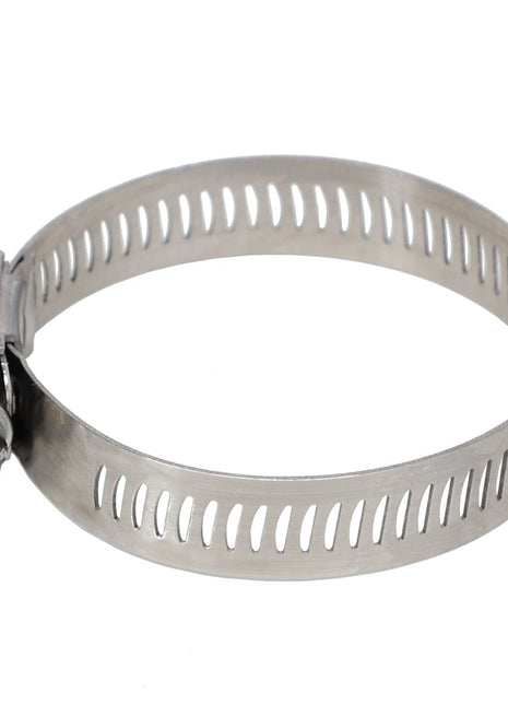 The AGCO HOSE CLAMP - AG561213, featuring a worm-drive mechanism and perforated band, is known for its durability and is ideal for various application equipment parts.
