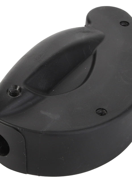 The AGCO | GRIP - D28981815 by AGCO is a black plastic object featuring a smooth, curved design with three screw holes visible on its surface. Currently, no product description information is available for this item.