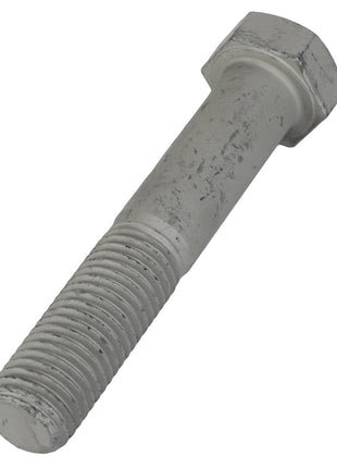 Close-up of an AGCO Hexagonal Head Bolt - Sn1891, exhibiting a weathered metal finish on its hexagonal head and partially threaded shaft, with noticeable signs of wear and surface scratches.