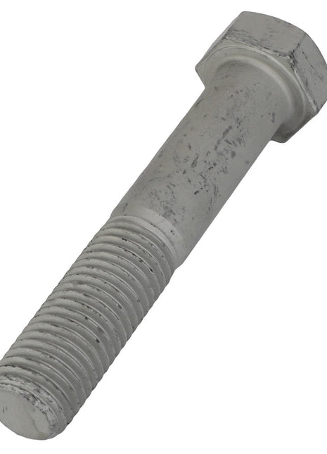 Close-up of an AGCO Hexagonal Head Bolt - Sn1891, exhibiting a weathered metal finish on its hexagonal head and partially threaded shaft, with noticeable signs of wear and surface scratches.
