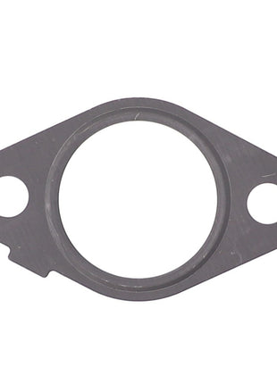 An AGCO Gasket - F530200090180, features a metal construction with a central circular opening and two smaller holes on either side. No current product description is available for this item.
