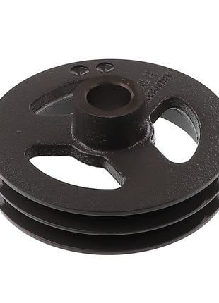 The AGCO | Sheave - Acx0086280 is a black, round metal pulley with three spokes and two grooves for belts.