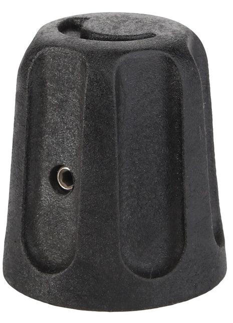 No current product description available for the AGCO | Knob - Acp0348770, a black plastic control knob with a set screw hole, typically used on electronic devices or appliances for adjusting settings.