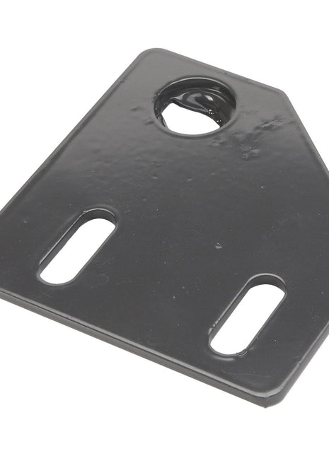 The AGCO | Bracket - Acw1741910 is a black metal plate featuring a circular hole near the top and two elongated vertical slots positioned below it.