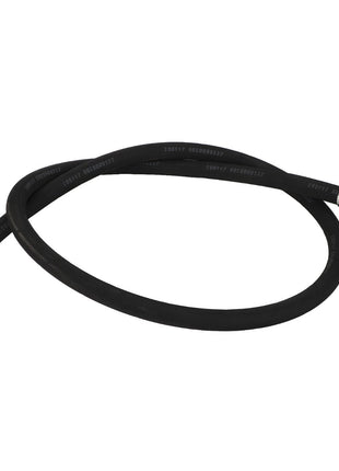 The AGCO HYDR. HOSE - AL1103223, a black hydraulic hose with metal fittings at both ends, is coiled in a loop on a white background. No current product description information available.