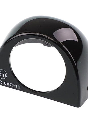 Glossy black plastic cover with two circular holes, marked E11 and 10R-047910, likely a part for a mechanical or automotive device. This is the AGCO Cover - Acw1420380 from the AGCO brand. No current product description information available.