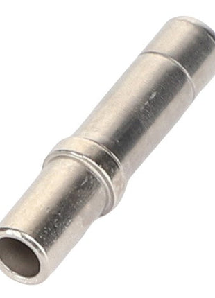 A close-up view of the AGCO | Socket Contact - 816900043250 cylindrical metal ferrule connector with a slightly tapered middle section showcases its precision-engineered design.