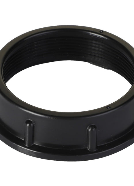 The AGCO | NUT - AG335031 is a black plastic threaded ring with multiple external ridges, designed for securing or attaching components together. This product is currently sold under the AGCO brand, but no additional description information is available at this time.