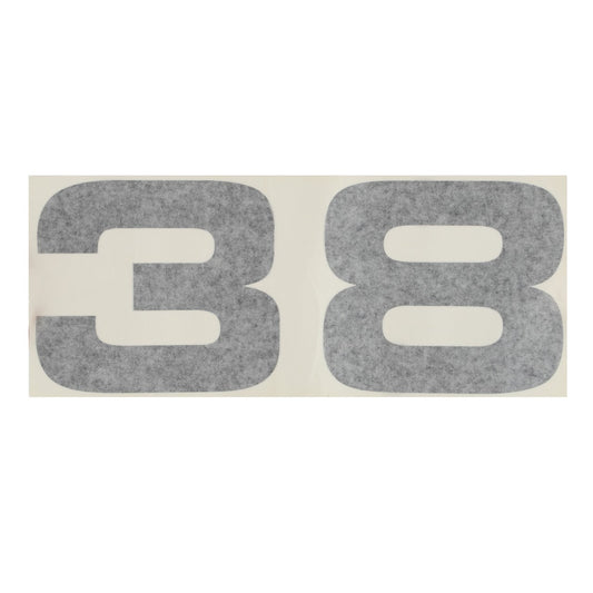 The image displays the number "38" printed in grey on a white background, which matches the AGCO product named DECAL - D49100128.