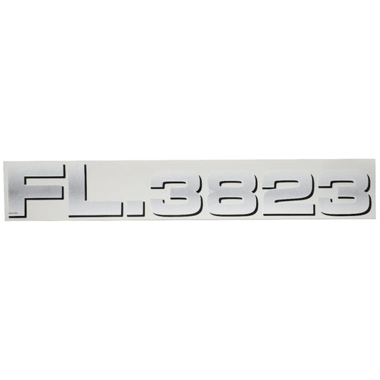 Silver alphanumeric AGCO decal, model number Acp0298610, displaying "FL.3823" against a plain white background, showcasing its simplicity and elegance.