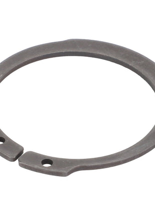 The AGCO Lock Washer - F339300020980 is a metal circlip or retaining ring with two holes near its opening.