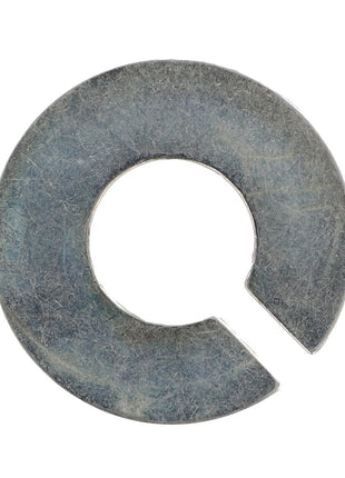 The AGCO Lock Washer - La320899350, a metal spring washer featuring a C-shaped cutout, commonly used to prevent loosening in bolted connections, is placed on a white background. No current product description available.