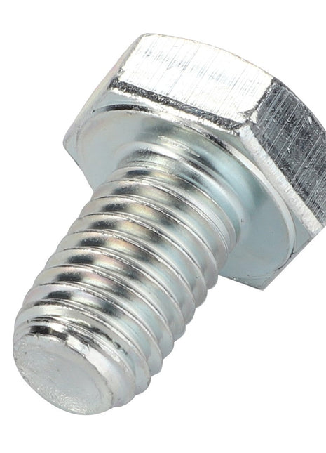 A close-up of the AGCO | HEXAGONAL HEAD BOLT - 0901-21-04-00, featuring a silver hex bolt with metric threads and a flat, hexagonal head. Please note, no current product description information is available.