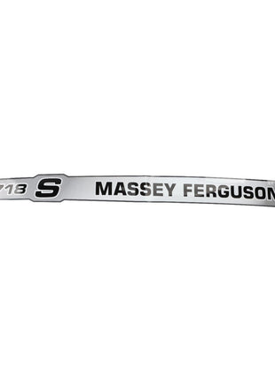 A metal badge labeled "AGCO | Decal, Left Hand - Acw3587310" features the text "7713 S MASSEY FERGUSON" in black lettering on a silver background. No further product description information is available for this item.