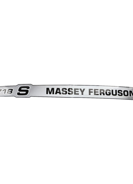 A metal badge labeled "AGCO | Decal, Left Hand - Acw3587310" features the text "7713 S MASSEY FERGUSON" in black lettering on a silver background. No further product description information is available for this item.
