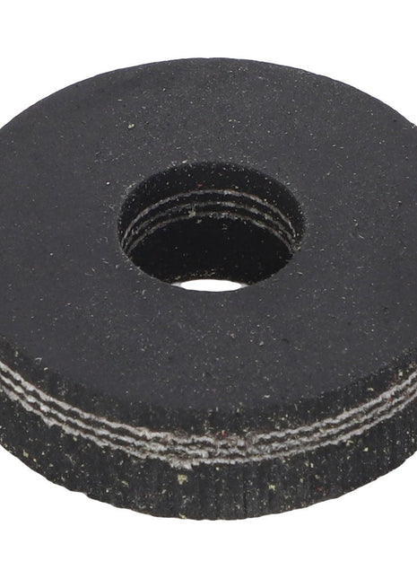 A black rubber washer, AGCO | WASHER - D49080090, featuring a central hole is shown on a white background. No current product description information from AGCO is available.