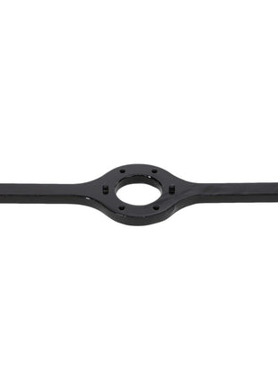 Introducing the AGCO Spanner Wrench (AG703968), a black metal tool featuring a circular center and two straight arms extending outward horizontally.