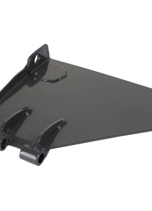 Introducing the AGCO Center Deflector, Right Hand - Acw4658260: a highly versatile metal bracket designed with three bolt holes, a robust hinge mechanism on one side, and a flat, rectangular main body for secure installations.
