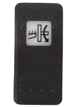 The AGCO | SWITCH - D45050025, a black rubber button with a white square featuring a windshield defrost icon, is depicted. The button has dotted textures on its surface, but there is no current product description information available from the brand AGCO.