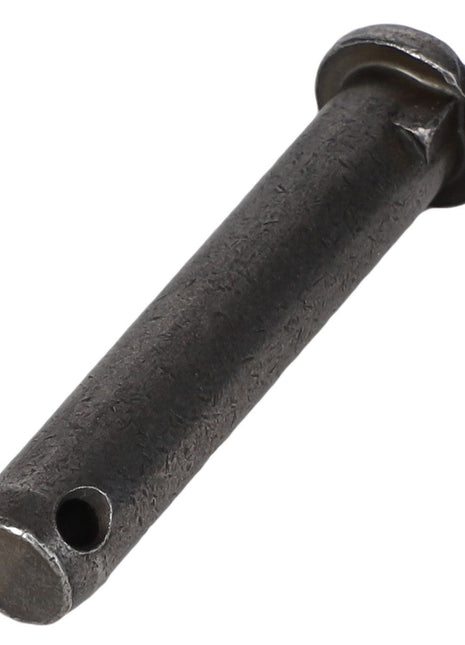 The AGCO | PIN - AG707250 is a metal cylindrical pin featuring a hole near one end and a flattened part at the other end. Further product description information is currently unavailable.