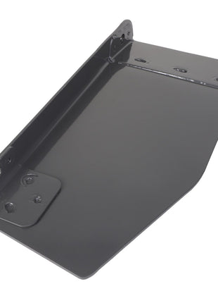 The AGCO | Left Hand Deflector - Acx3255820 by AGCO is a durable black metal bracket with multiple holes on one side and a flat, extended surface on the other, designed for versatile mounting options and secure installations.