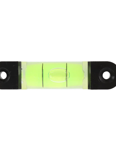 AGCO | WARNING DECAL - ACP0537680 is a small spirit level featuring a green liquid and a bubble centered between two black ends with mounting holes. There is no current information available on alternate colors or sizes.