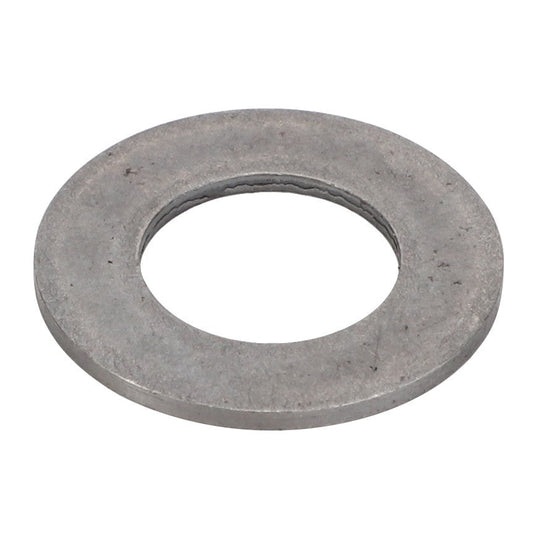 A polished silver flat metal washer with a precise central hole, known as AGCO Disc - F138314020640 by AGCO.