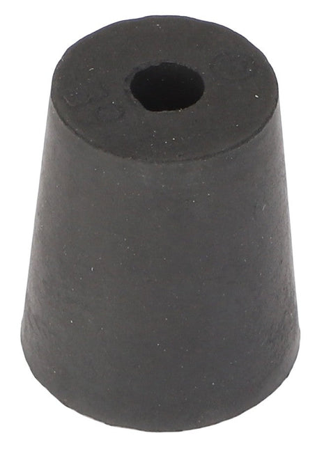 The AGCO | RUBBER STOPPER - CH7G-4332 by AGCO is a black rubber stopper featuring a central hole and shaped like a truncated cone. No current product description information is available.